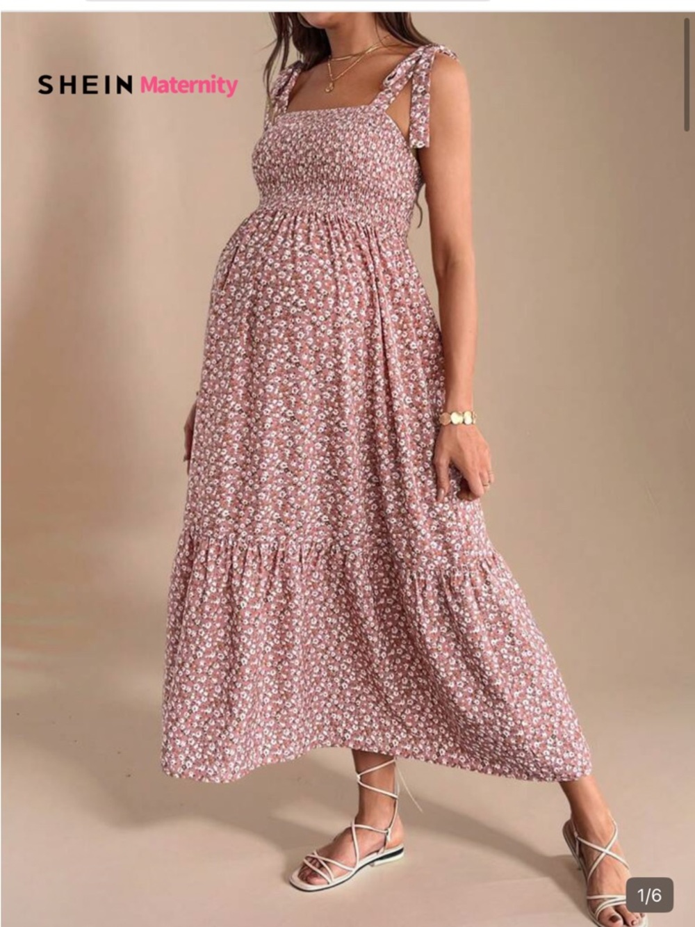 Floral Smocked Maternity Dress - Dusty Rose